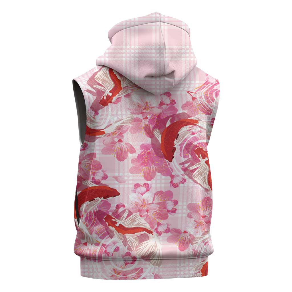 Pink Palaka Hawaii Aloha Sleeveless Zip Hoodie Koi Pond Mix Sakura - Polynesian Pride