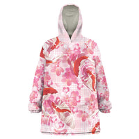Pink Palaka Hawaii Aloha Wearable Blanket Hoodie Koi Pond Mix Sakura LT7 One Size Pink - Polynesian Pride