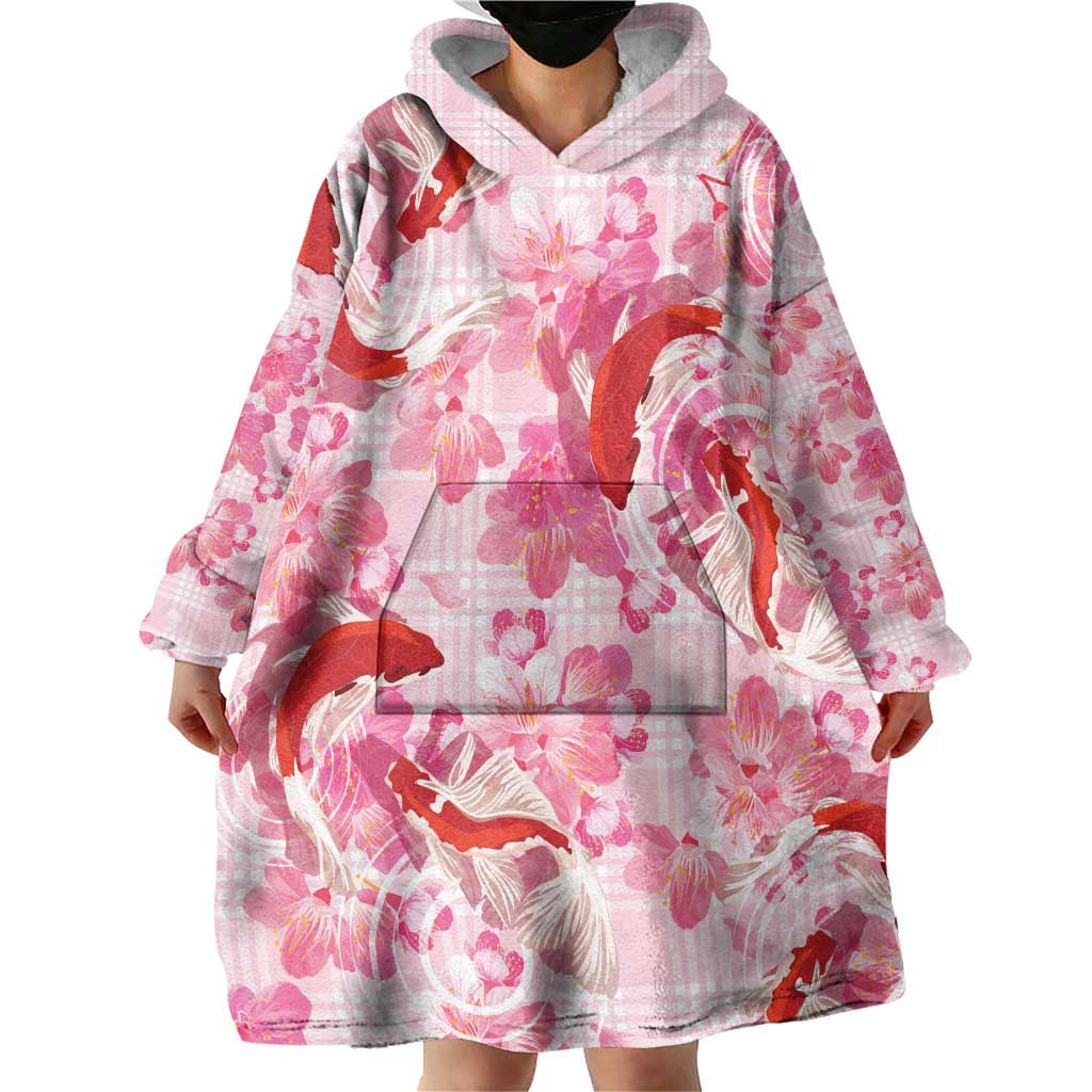 Pink Palaka Hawaii Aloha Wearable Blanket Hoodie Koi Pond Mix Sakura LT7 - Polynesian Pride