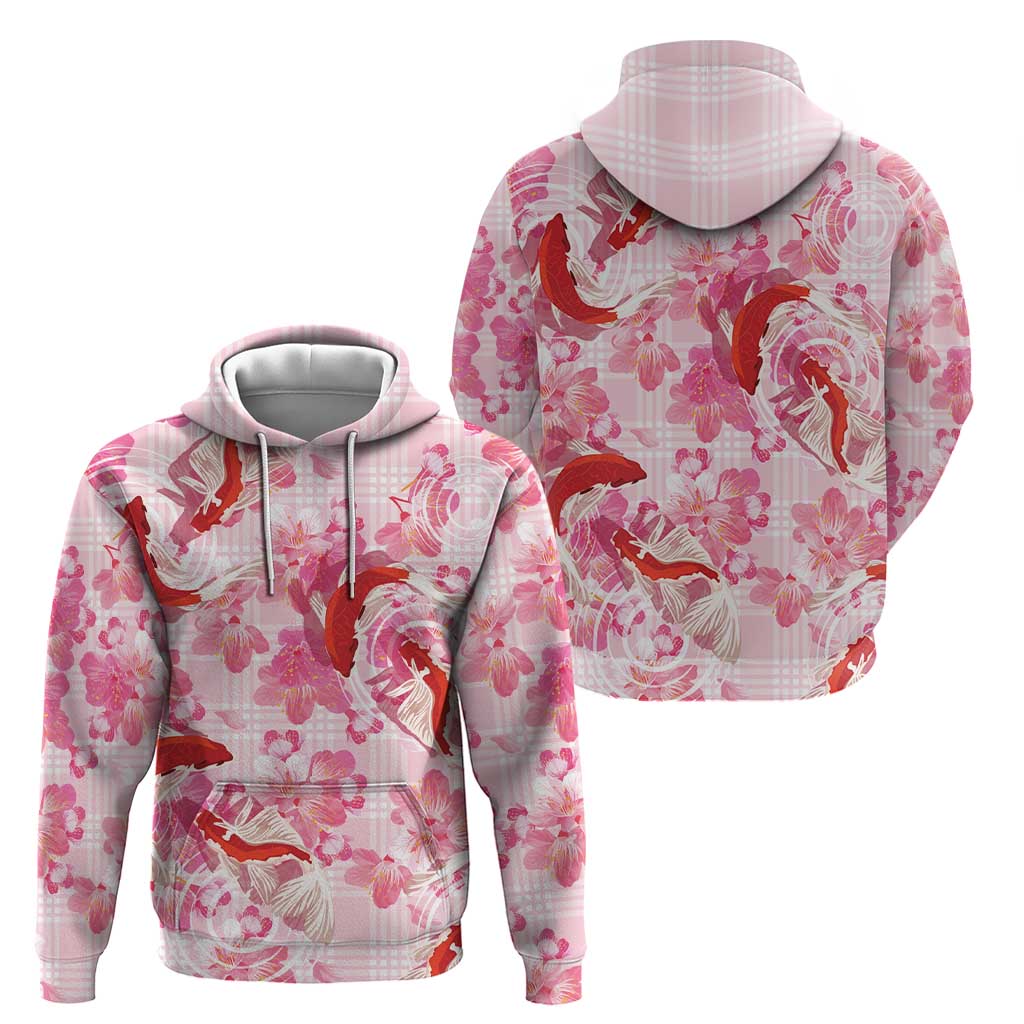 Pink Palaka Hawaii Aloha Zip Hoodie Koi Pond Mix Sakura - Polynesian Pride