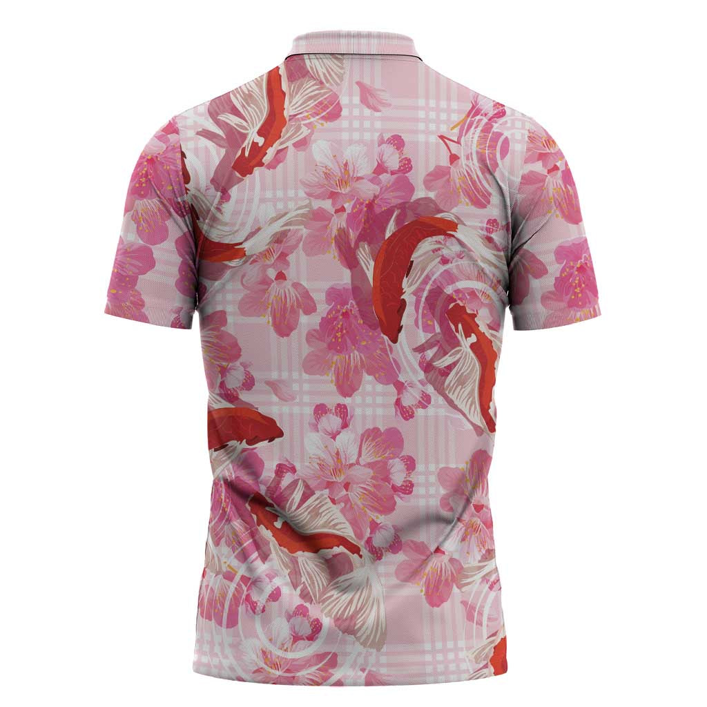 Pink Palaka Hawaii Aloha Zipper Polo Shirt Koi Pond Mix Sakura LT7 - Polynesian Pride