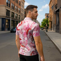 Pink Palaka Hawaii Aloha Zipper Polo Shirt Koi Pond Mix Sakura LT7 - Polynesian Pride