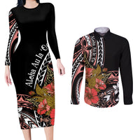 Hawaii Valentine Couples Matching Long Sleeve Bodycon Dress and Long Sleeve Button Shirt Plumeria Aloha Wau Ia Oe LT7 Pink - Polynesian Pride