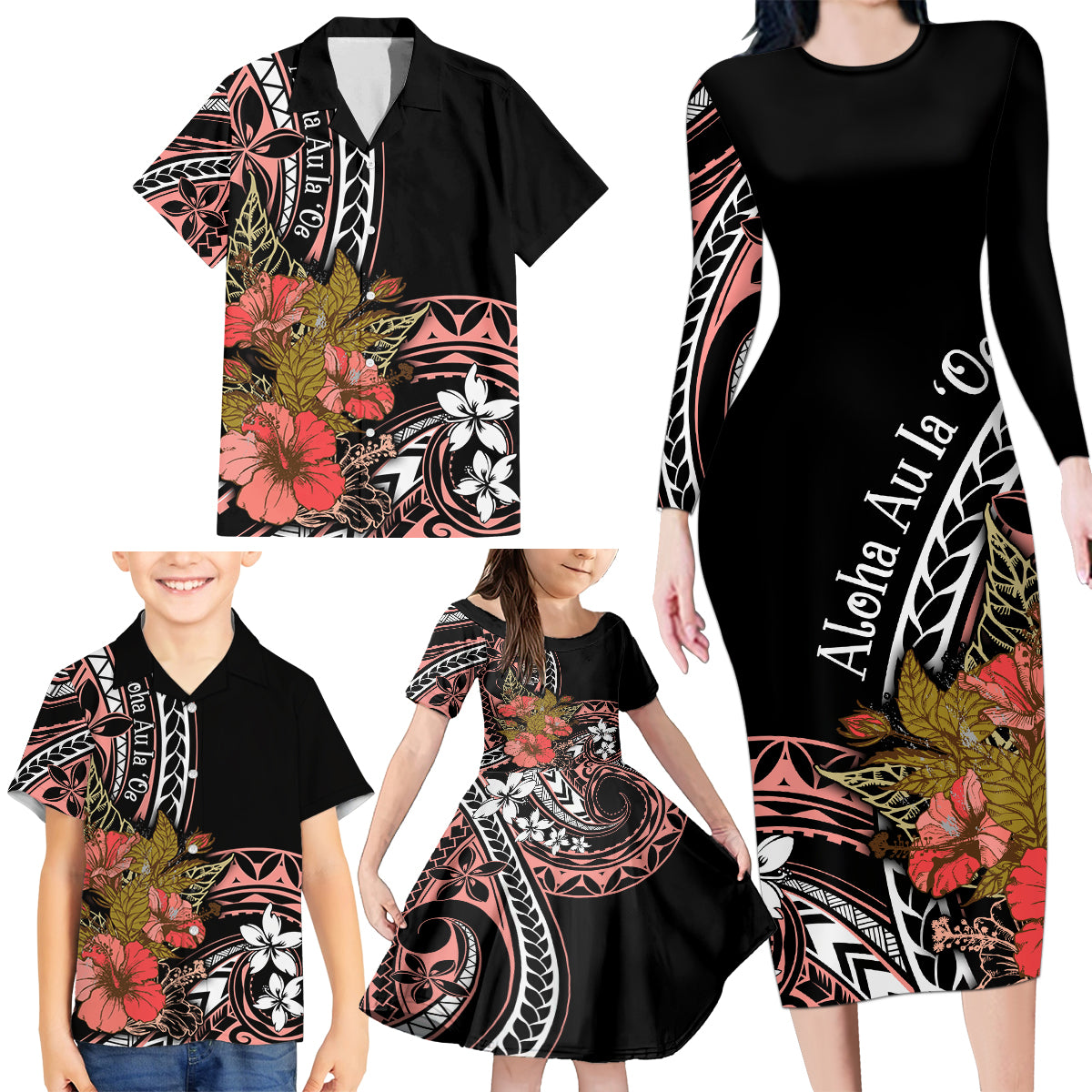 Hawaii Valentine Family Matching Long Sleeve Bodycon Dress and Hawaiian Shirt Plumeria Aloha Wau Ia Oe LT7 - Polynesian Pride