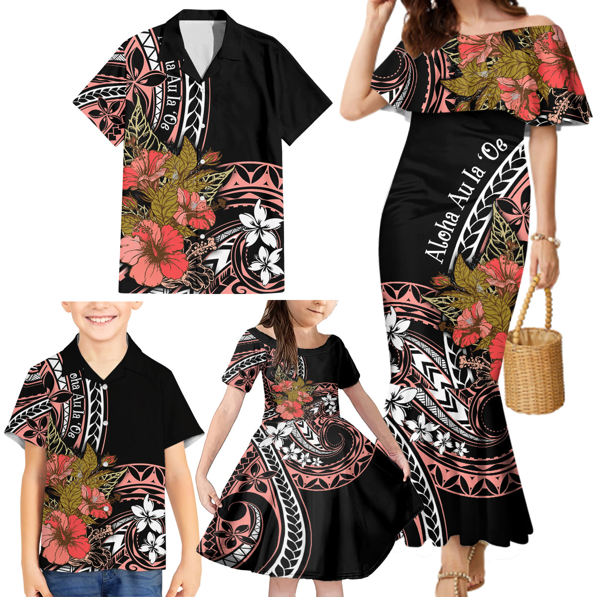 Hawaii Valentine Family Matching Mermaid Dress and Hawaiian Shirt Plumeria Aloha Wau Ia Oe LT7 - Polynesian Pride