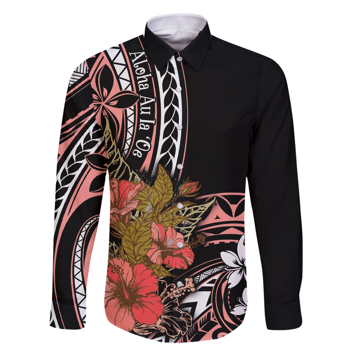 Hawaii Valentine Family Matching Mermaid Dress and Hawaiian Shirt Plumeria Aloha Wau Ia Oe LT7 Dad's Shirt - Long Sleeve Pink - Polynesian Pride
