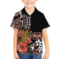 Hawaii Valentine Family Matching Off Shoulder Long Sleeve Dress and Hawaiian Shirt Plumeria Aloha Wau Ia Oe LT7 Son's Shirt Pink - Polynesian Pride