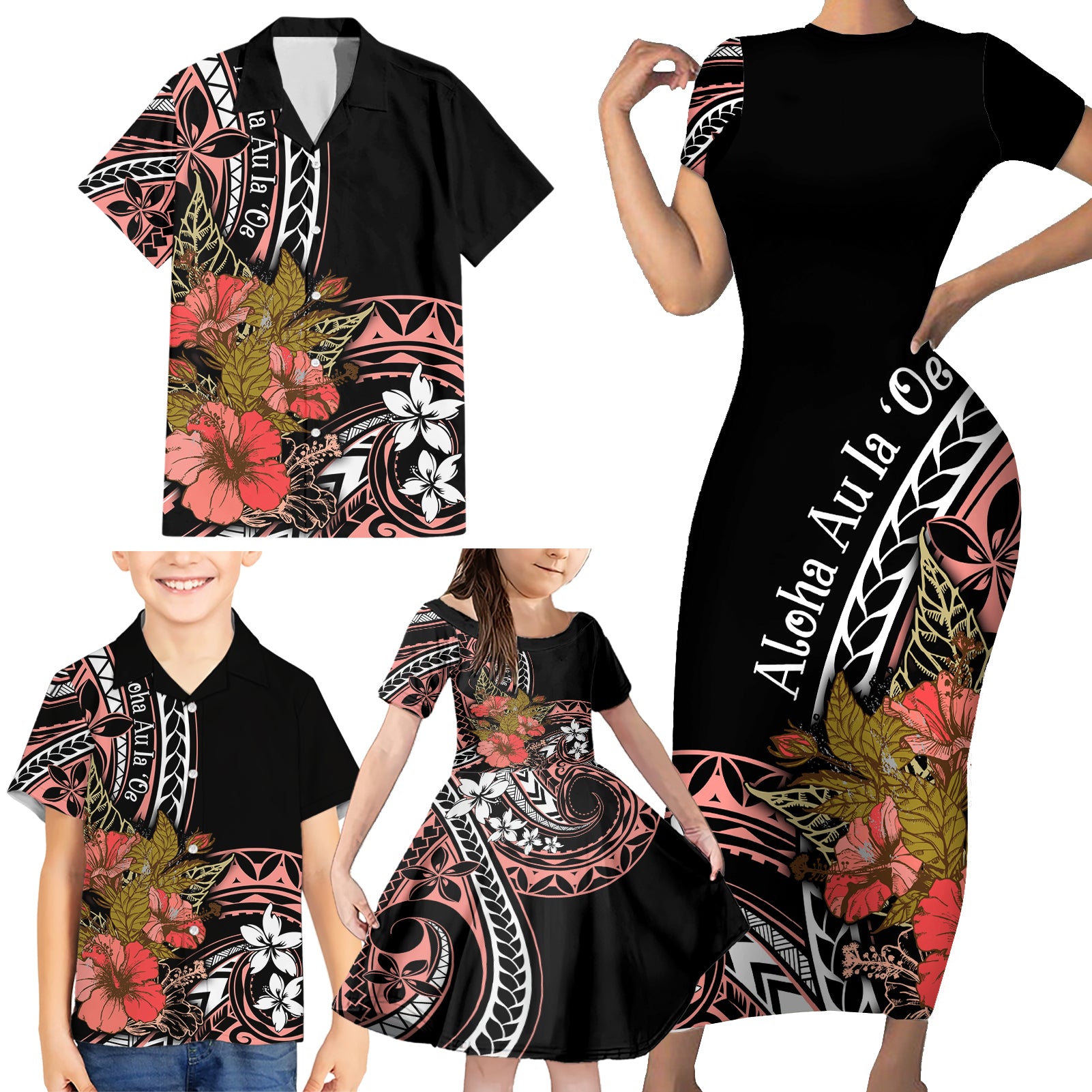 Hawaii Valentine Family Matching Short Sleeve Bodycon Dress and Hawaiian Shirt Plumeria Aloha Wau Ia Oe LT7 - Polynesian Pride