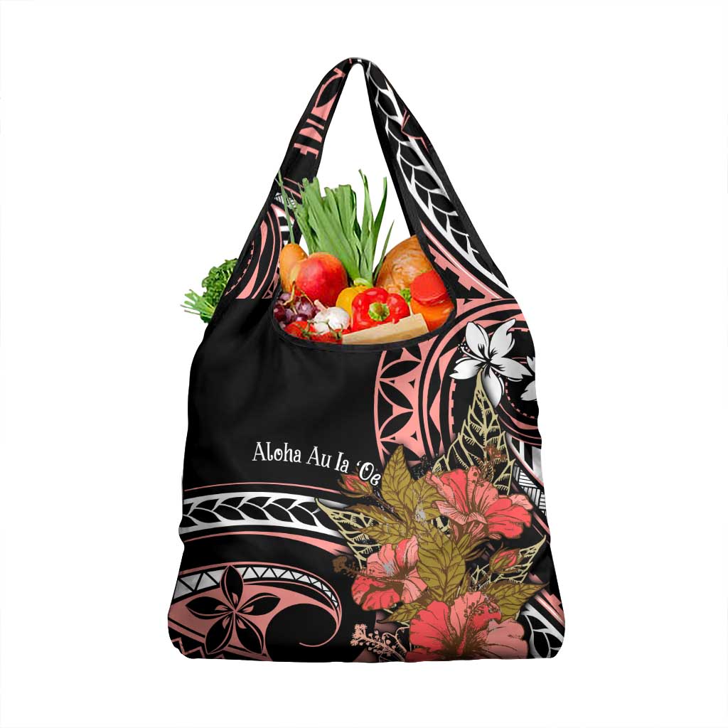 Hawaii Valentine Grocery Bag Plumeria Aloha Wau Ia Oe