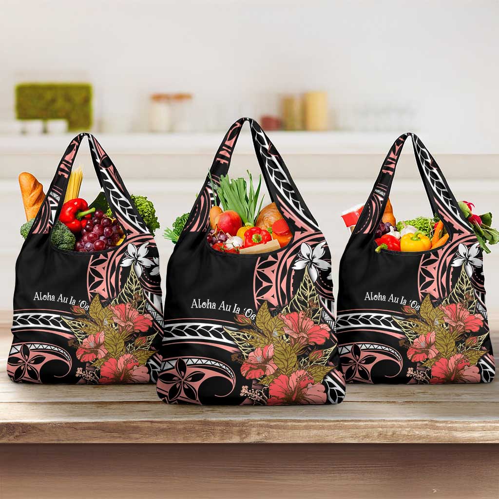 Hawaii Valentine Grocery Bag Plumeria Aloha Wau Ia Oe LT7 3-pack One Size Pink - Polynesian Pride