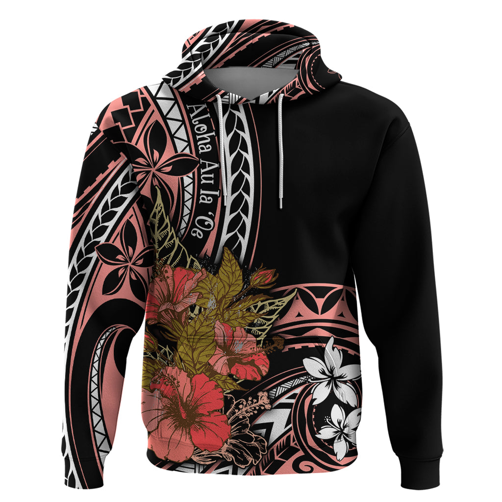 Hawaii Valentine Zip Hoodie Plumeria Aloha Wau Ia Oe LT7 Pullover Hoodie Pink - Polynesian Pride
