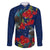 New Zealand Family Matching Puletasi and Hawaiian Shirt Tui Couple with Pohutukawa LT7 Dad's Shirt - Long Sleeve Blue - Polynesian Pride