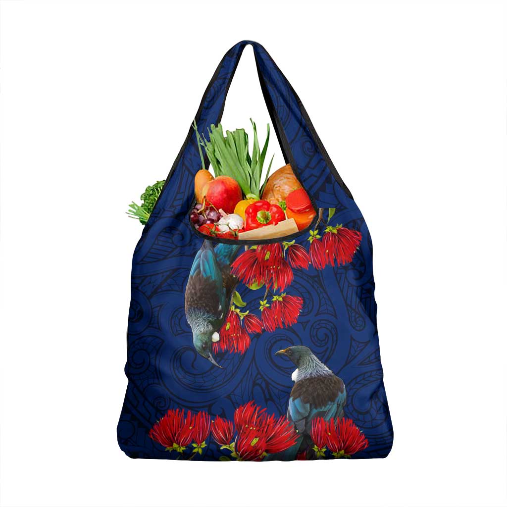 New Zealand Grocery Bag Tui Couple with Pohutukawa LT7 1-pack One Size Blue - Polynesian Pride
