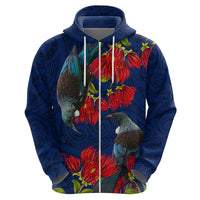 New Zealand Zip Hoodie Tui Couple with Pohutukawa LT7 - Polynesian Pride