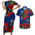 New Zealand Pohutukawa with Tui Birds Couples Matching Short Sleeve Bodycon Dress and Hawaiian Shirt Version 2 LT7 Blue - Polynesian Pride