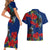 New Zealand Pohutukawa with Tui Birds Couples Matching Short Sleeve Bodycon Dress and Hawaiian Shirt Version 2 LT7 - Polynesian Pride