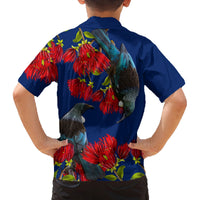 New Zealand Pohutukawa with Tui Birds Family Matching Off Shoulder Maxi Dress and Hawaiian Shirt Version 2 LT7 - Polynesian Pride