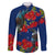 New Zealand Pohutukawa with Tui Birds Family Matching Puletasi and Hawaiian Shirt Version 2 LT7 Dad's Shirt - Long Sleeve Blue - Polynesian Pride