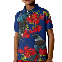 New Zealand Pohutukawa with Tui Birds Kid Polo Shirt Version 2 LT7 Kid Blue - Polynesian Pride