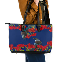 New Zealand Pohutukawa with Tui Birds Leather Tote Bag Version 2 LT7 - Polynesian Pride