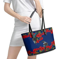 New Zealand Pohutukawa with Tui Birds Leather Tote Bag Version 2 LT7 - Polynesian Pride