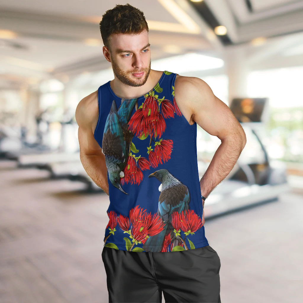 New Zealand Pohutukawa with Tui Birds Men Tank Top Version 2 LT7 Blue - Polynesian Pride