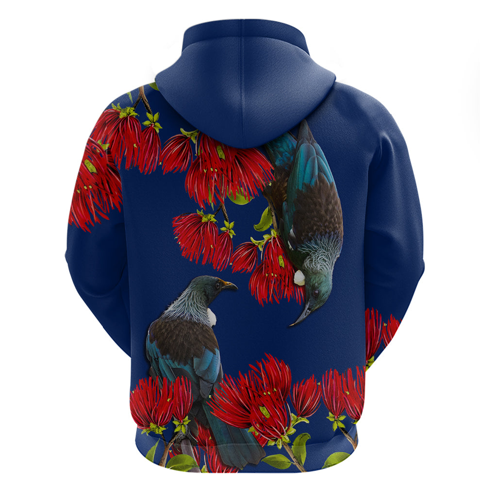 New Zealand Pohutukawa with Tui Birds Zip Hoodie Version 2 LT7 - Polynesian Pride