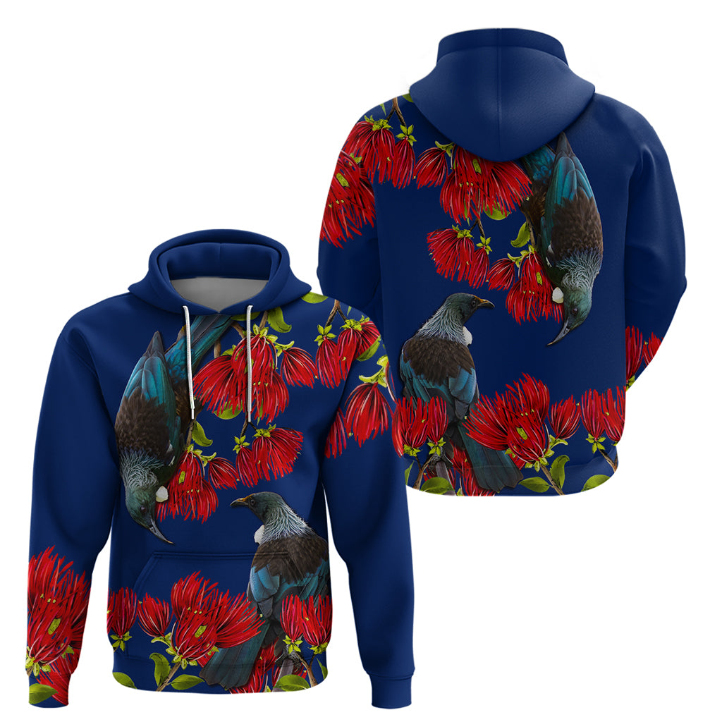 New Zealand Pohutukawa with Tui Birds Zip Hoodie Version 2 LT7 - Polynesian Pride