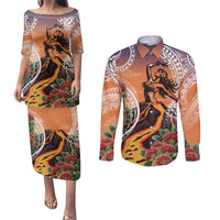 Hawaii Women's Day Tribal Couples Matching Puletasi and Long Sleeve Button Shirt Pele Honua Mea LT7 Art - Polynesian Pride