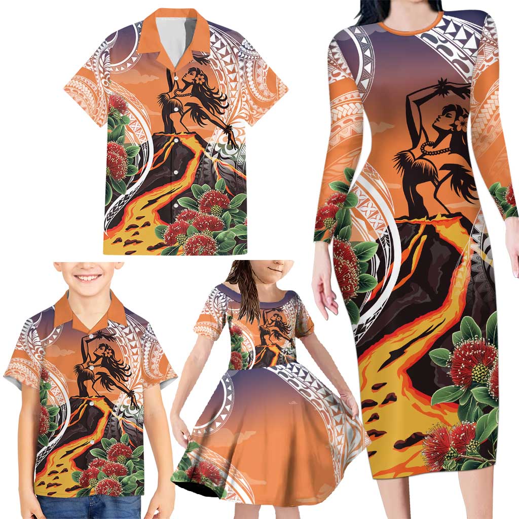 Hawaii Women's Day Tribal Family Matching Long Sleeve Bodycon Dress and Hawaiian Shirt Pele Honua Mea