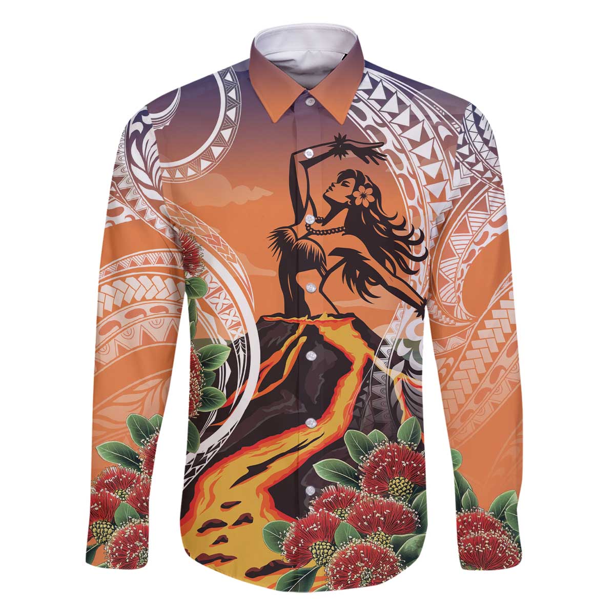 Hawaii Women's Day Tribal Family Matching Off The Shoulder Long Sleeve Dress and Hawaiian Shirt Pele Honua Mea