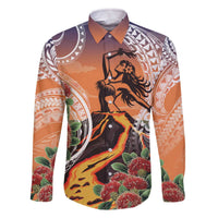 Hawaii Women's Day Tribal Family Matching Off The Shoulder Long Sleeve Dress and Hawaiian Shirt Pele Honua Mea