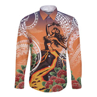 Hawaii Women's Day Tribal Long Sleeve Button Shirt Pele Honua Mea LT7 Unisex Art - Polynesian Pride