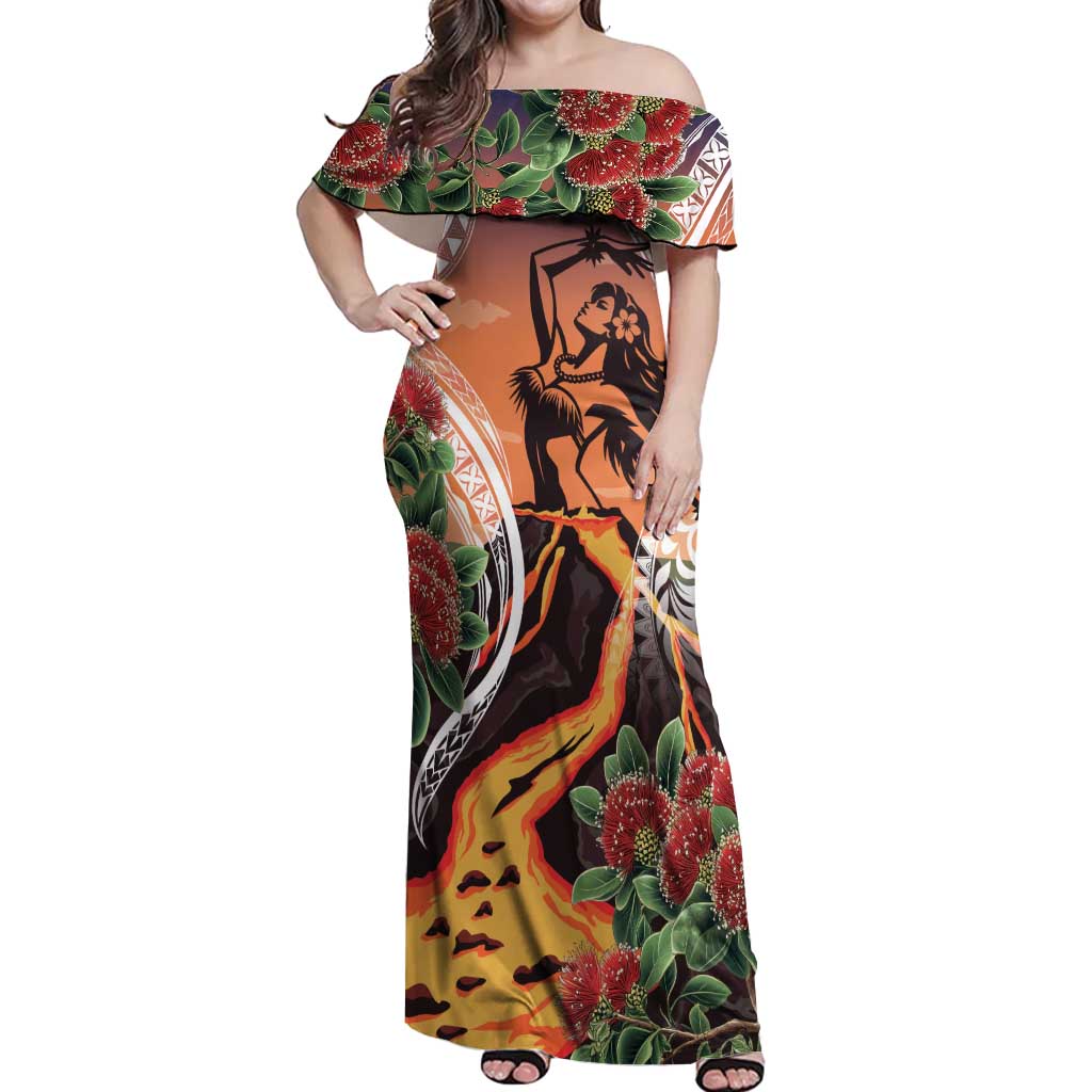 Hawaii Women's Day Tribal Off Shoulder Maxi Dress Pele Honua Mea LT7 Women Art - Polynesian Pride