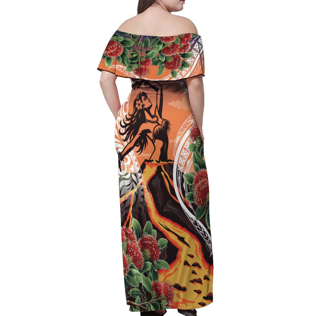 Hawaii Women's Day Tribal Off Shoulder Maxi Dress Pele Honua Mea LT7 - Polynesian Pride