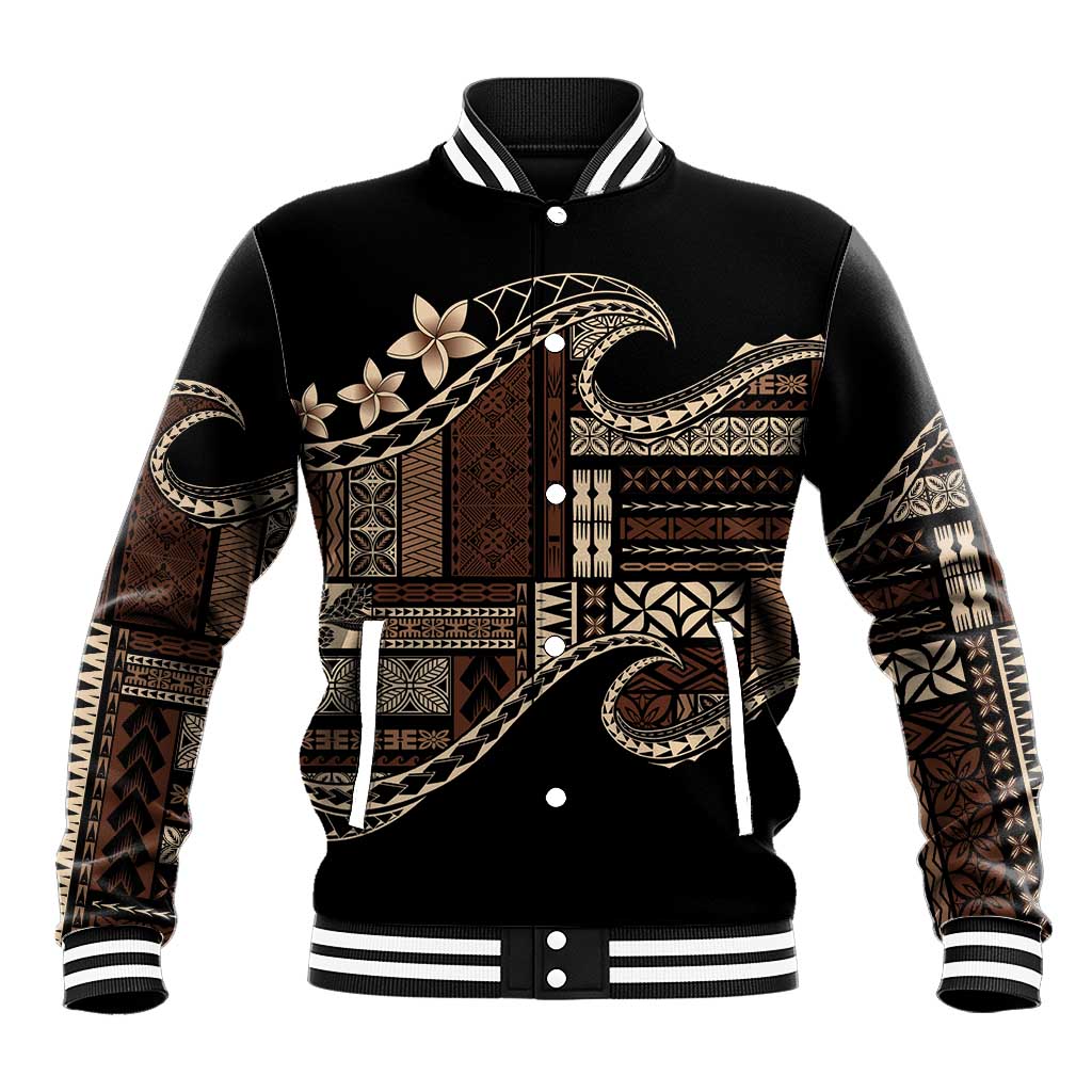 Samoa Siapo Mamanu Baseball Jacket Waves Motifs LT7 Unisex Black - Polynesian Pride