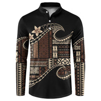 Samoa Siapo Mamanu Button Sweatshirt Waves Motifs LT7 Black - Polynesian Pride