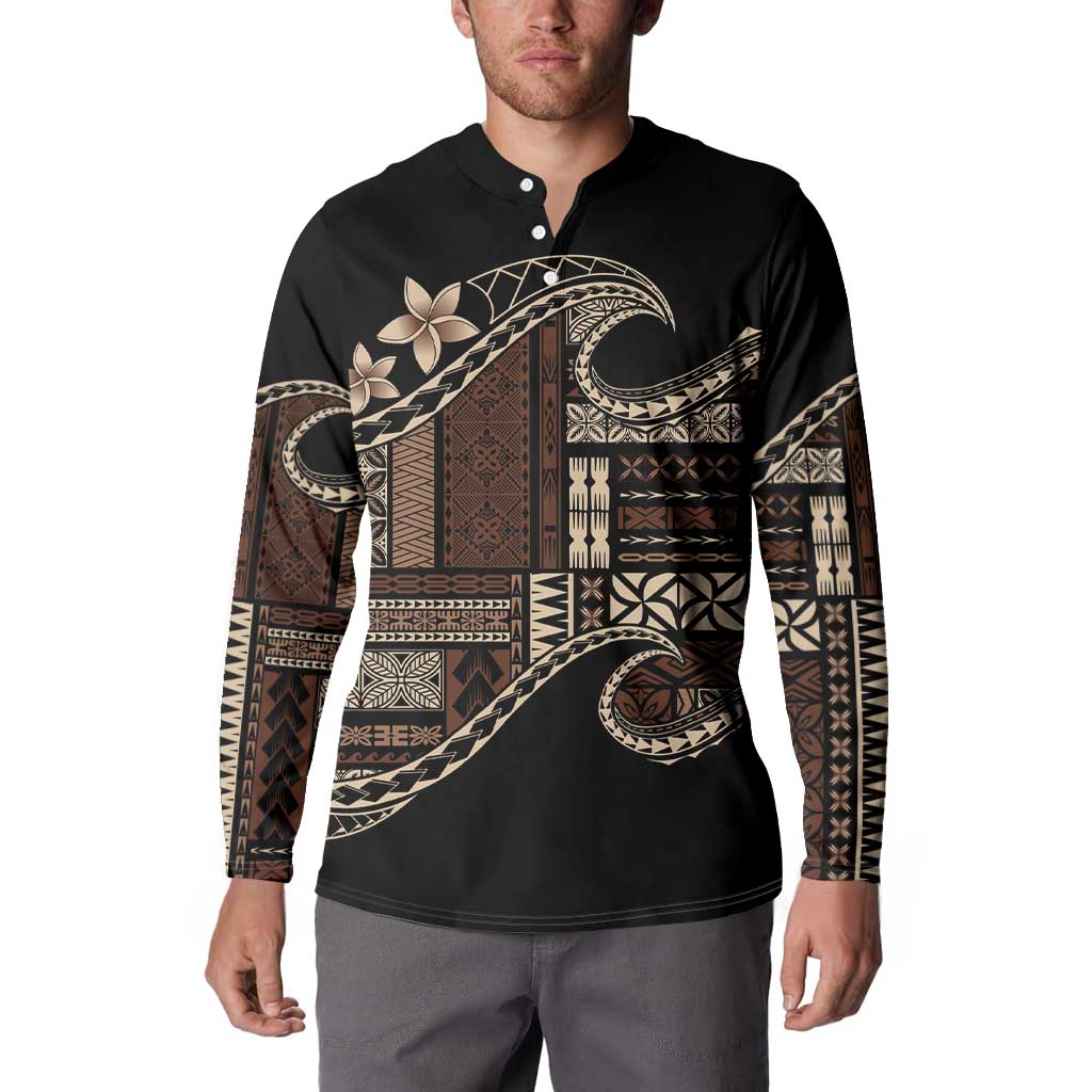 Samoa Siapo Mamanu Button Sweatshirt Waves Motifs LT7 - Polynesian Pride