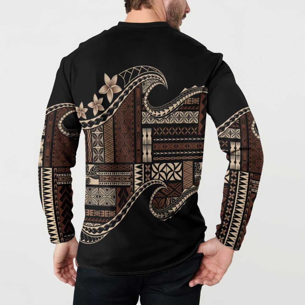 Samoa Siapo Mamanu Button Sweatshirt Waves Motifs LT7 - Polynesian Pride