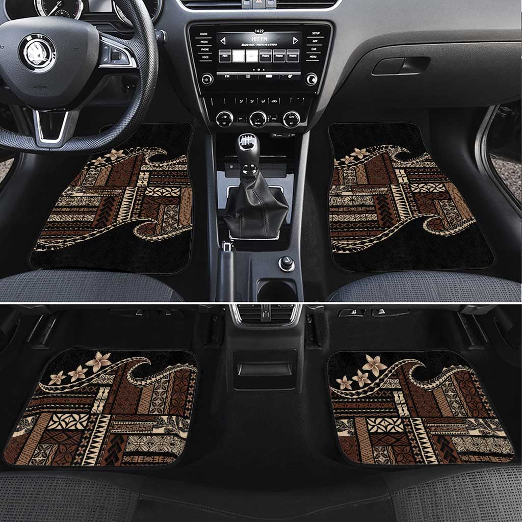 Samoa Siapo Mamanu Car Mats Waves Motifs LT7 Set 4pcs Black - Polynesian Pride