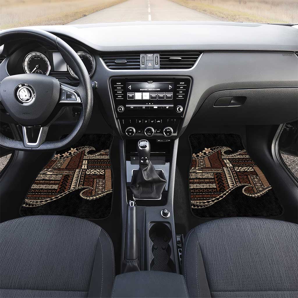 Samoa Siapo Mamanu Car Mats Waves Motifs LT7 Set 2pcs - Front Black - Polynesian Pride