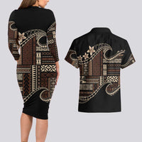 Samoa Siapo Mamanu Couples Matching Long Sleeve Bodycon Dress and Hawaiian Shirt Waves Motifs LT7 - Polynesian Pride