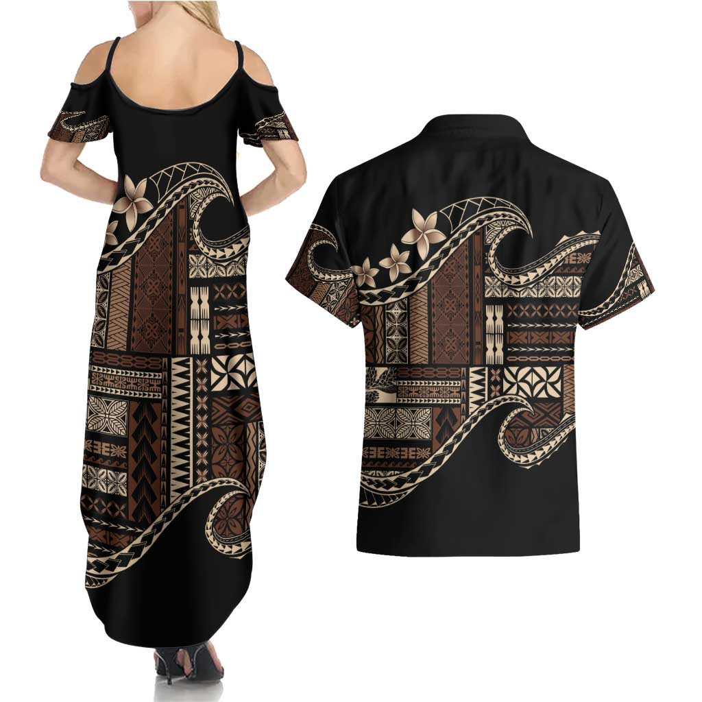 Samoa Siapo Mamanu Couples Matching Summer Maxi Dress and Hawaiian Shirt Waves Motifs LT7 - Polynesian Pride