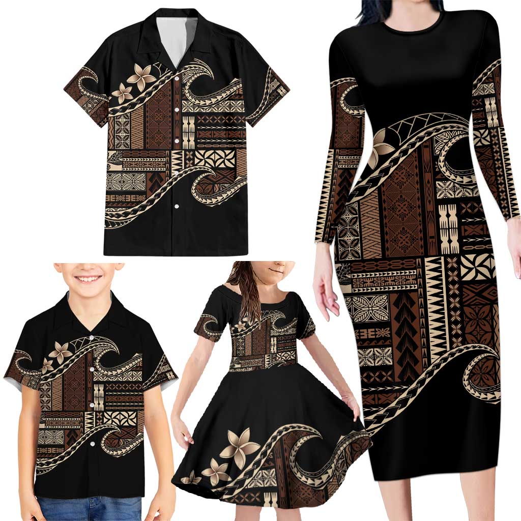 Samoa Siapo Mamanu Family Matching Long Sleeve Bodycon Dress and Hawaiian Shirt Waves Motifs