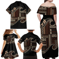 Samoa Siapo Mamanu Family Matching Off Shoulder Maxi Dress and Hawaiian Shirt Waves Motifs