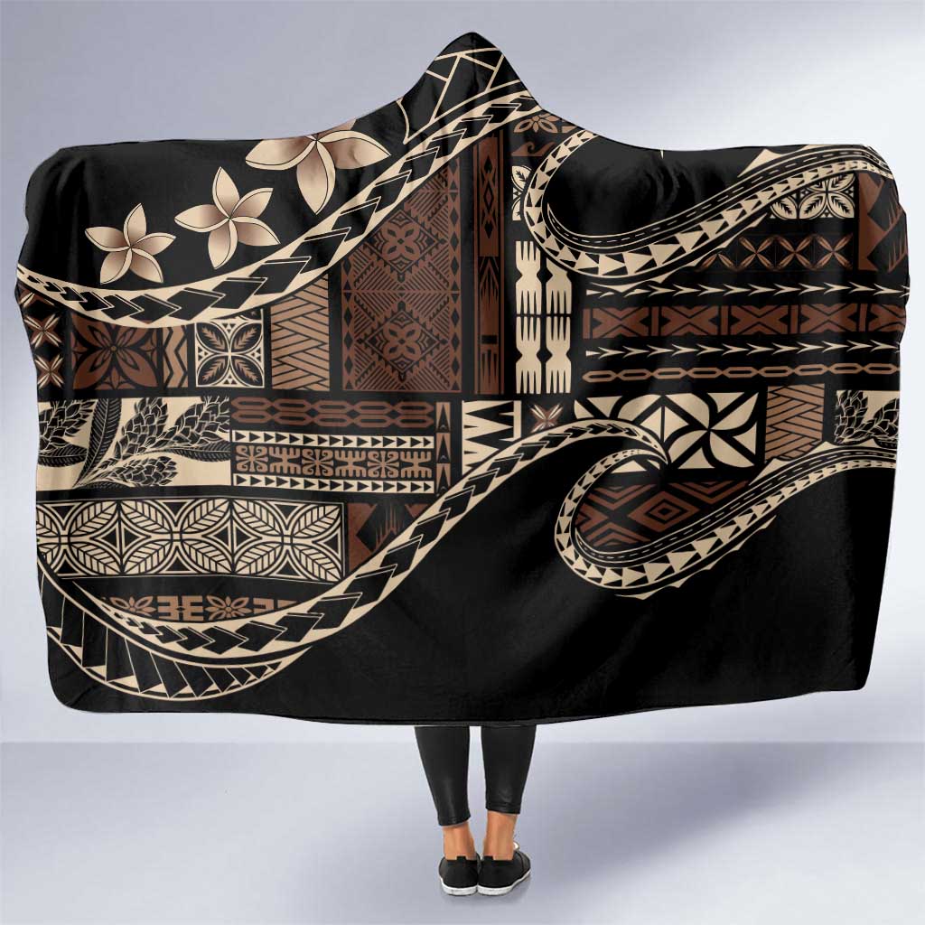 Samoa Siapo Mamanu Hooded Blanket Waves Motifs LT7 One Size Black - Polynesian Pride