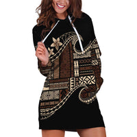 Samoa Siapo Mamanu Hoodie Dress Waves Motifs LT7 Black - Polynesian Pride