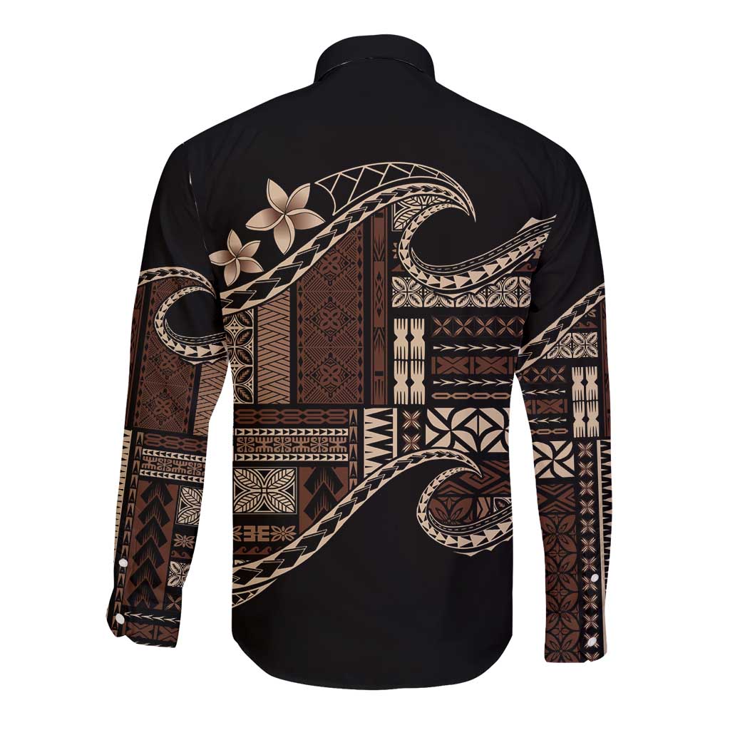 Samoa Siapo Mamanu Long Sleeve Button Shirt Waves Motifs LT7 - Polynesian Pride