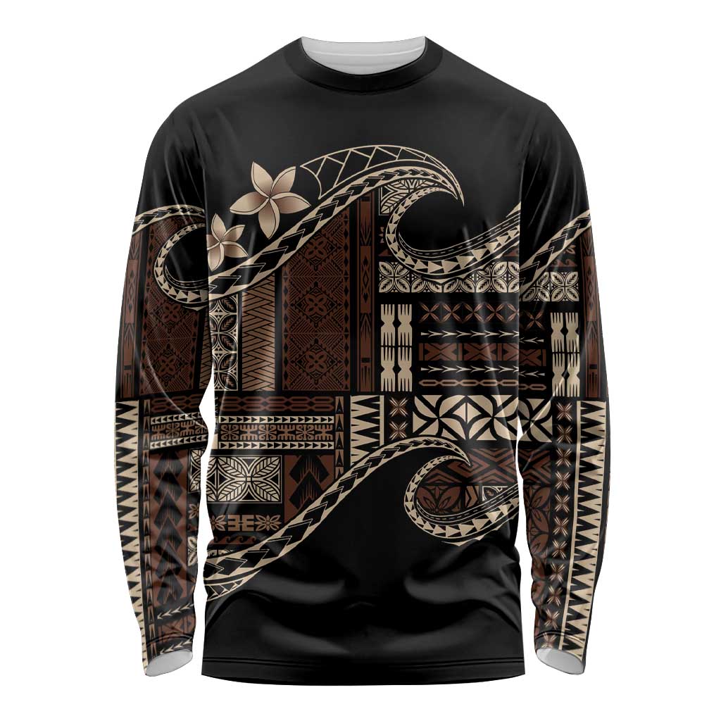 Samoa Siapo Mamanu Long Sleeve Shirt Waves Motifs LT7 Unisex Black - Polynesian Pride