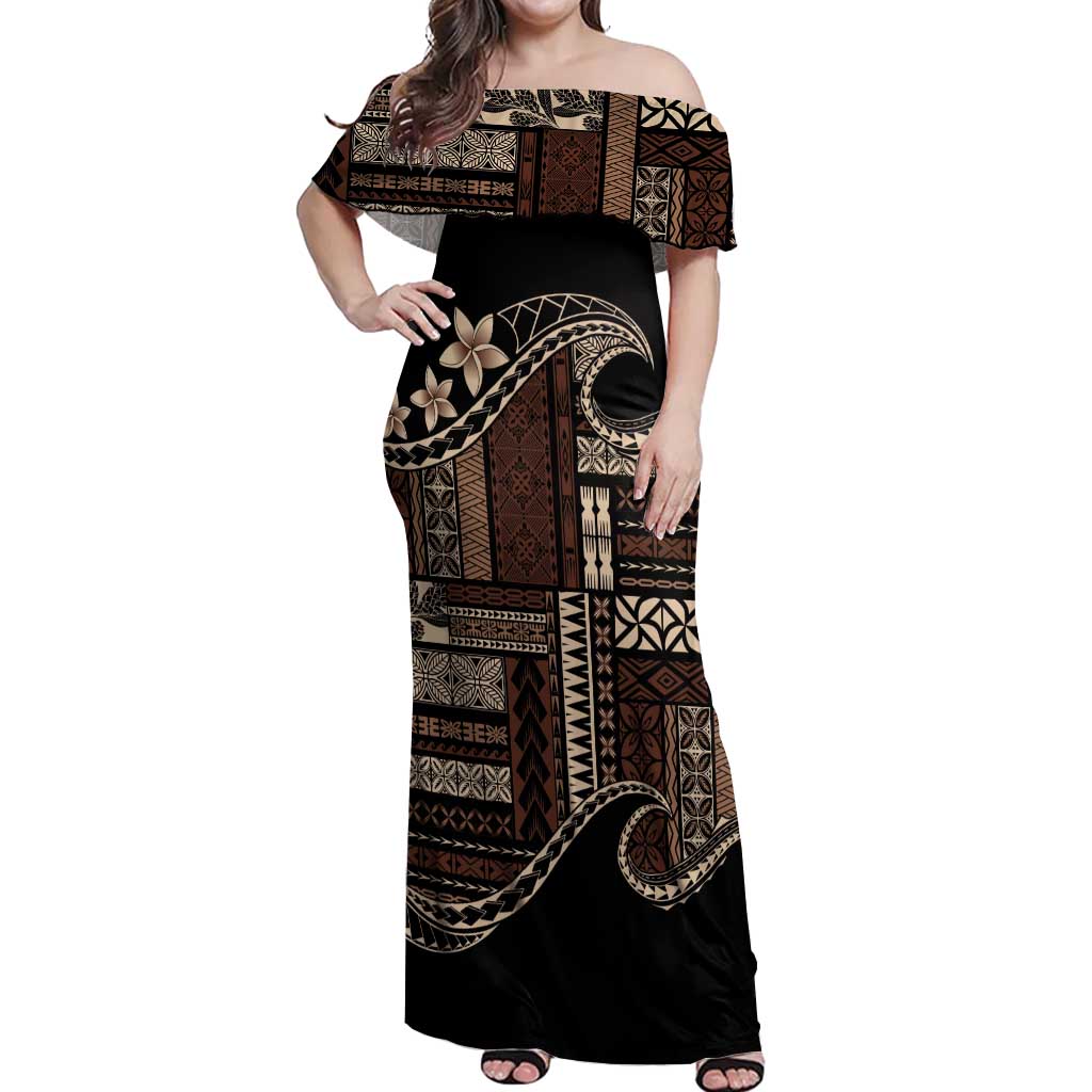 Samoa Siapo Mamanu Off Shoulder Maxi Dress Waves Motifs